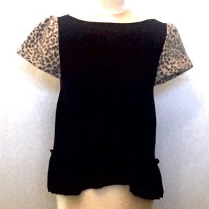 ANTHROPOLOGIE Shortsleeved Sweater - Blk/Leopard